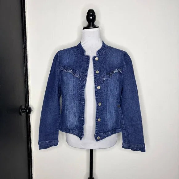 Tommy Hilfiger Tommy Girl Ruffle Denim Jacket Women’s M-L Jean Coat - Picture 2 of 11